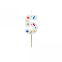 PartyDeco �wieczka urodzinowa 5 bia�a konfetti 5.5cm