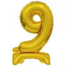 Amscan Balon foliowy mini cyfra 9 ze stopk� z�ota 22x40cm