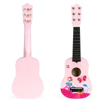 Ecotoys Gitara dla dzieci drewniana metalowe struny kostka rowa