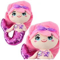 Leantoys Syrenka pluszowa z ogonem w cekiny rowa 28cm