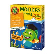 Moller`s Omega-3 Rybki żelki z kwasami omega-3 i witaminą D3 dla dzieci Pomarańczowo-cytrynowe - suplement diety 36 szt.