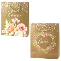 Leantoys Torba prezentowa 32x26x10cm Love Kwiaty brokat MIX