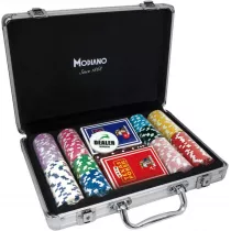 Zestaw 200 chipw pokerowych z 2 taliami kart do gry i walizk Modiano