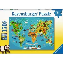 Puzzle 150 el. Mapa wiata dzikich zwierzt XXL Ravensburger