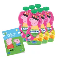 BoboVita Zestaw winka Peppa Mus gruszka z bananem i morel po 6 miesicu Zgrzewka + Kolorowanka Peppa GRATIS 6 x 100 g