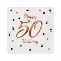 Godan Serwetki B&C Happy 50 Birthday bia�e 33 x 33 cm