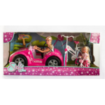 Lalka Steffi w kabriolecie i Evi na rowerze. Simba