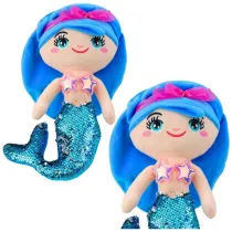 Leantoys Syrenka pluszowa z ogonem w cekiny niebieska 30cm