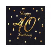 Godan Serwetki B&C Happy 40 Birthday czarne 33x33 cm