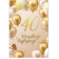 Karnet B6 40 Urodziny z�ote i be�owe balony