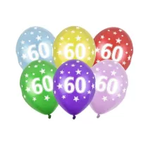 PartyDeco Balony 30cm, 60 Urodziny, Metallic Mix: 1op./6szt.