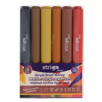 Strigo. Markery akrylowe trjktne 6 kolorw. Kocwka Brush. Zestaw 6