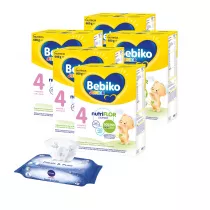 Bebiko Junior 4 Odywcza formua na bazie mleka dla dzieci powyej 2. roku ycia + Nivea Chusteczki nawilane dla dzieci i niemowlt Baby Fresh & Pure Zestaw 5 x 600 g + 63 szt.