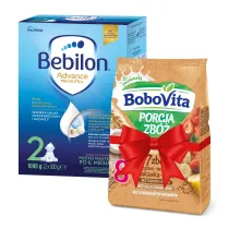 Bebilon 2 Advance Pronutra Mleko nastpne po 6. miesicu + BoboVita Porcja Zb Kaszka mleczna 7 zb zboowo-owsiana truskawka-banan po 8. miesicu GRATIS Zestaw 1 kg + 210 g