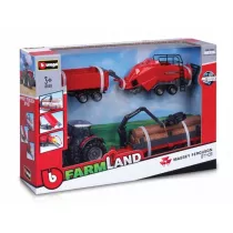 Bburago model tractor gift set massey ferguson 8740s + 3 trailers 10cm