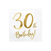 PartyDeco Serwetki 30th Birthday bia�e 33x33cm