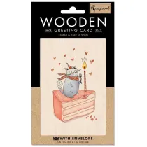 Cozywood Karnet drewniany C6 + koperta Tort i kot