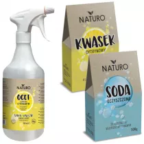 Naturo Zestaw do sprztania: soda oczyszczona, ocet o zapachu cytrynowym, kwasek cytrynowy 500 g + 750 ml + 500 g
