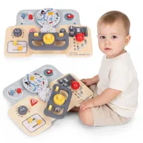 Drewniana tablica manipulacyjna sensoryczna dla dzieci panel edukacyjny auto kierownica Ecotoys
