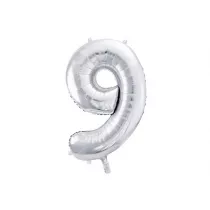 PartyDeco Balon foliowy 9 srebrny 86 cm