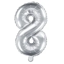 PartyDeco Balon foliowy Cyfra "8", 35cm, srebrny