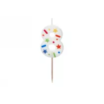 PartyDeco wieczka urodzinowa 8 biaa konfetti 5.5cm