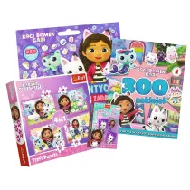 Pakiet: 300 naklejek. Koci Domek Gabi, Puzzle 4w1 - Przygody Gabi. Koci Domek Gabi (35+48+54+70 el.), Czarny Piotru� - Koci Domek Gabi, Gigantyczny notes z zadaniami. Koci Domek Gabi