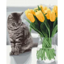 Brushme Malowanie po numerach - Kot z tulipanami 40x50cm