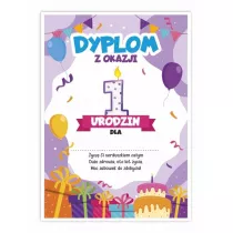 LearnHow Dyplom A5 urodzinowy - pierwsze urodziny 5 szt.