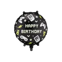 PartyDeco Balon foliowy pastylka Happy Birthday 35x35cm