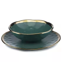 HowHomely Zestaw omiu talerzy Lissa Green Gold