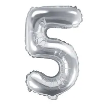 PartyDeco Balon foliowy Cyfra "5", 35cm, srebrny