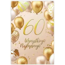 Karnet B6 60 Urodziny z�ote i be�owe balony