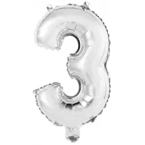 Amscan Balon foliowy mini cyfra 3 srebrna 25x40cm