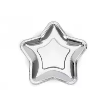 PartyDeco Talerzyki gwiazdki srebrne 23cm 6 szt.