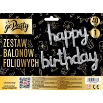 Zestaw balonw foliowych Happy Birthday srebrne