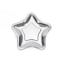 PartyDeco Talerzyki gwiazdki srebrne 18cm 6 szt.