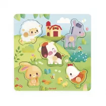 Drewniane puzzle sensoryczne z serii Farma Janod