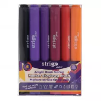 Strigo. Markery akrylowe trjktne 6 kolorw. Kocwka Brush. Zestaw 7