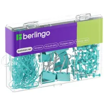 Berlingo Zestaw niebieski: 70 spinaczy, 40 pinezek tablicowych, 10 klips�w