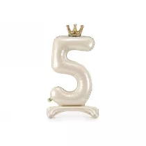 PartyDeco Stoj�cy balon foliowy cyfra 5 jasny krem 84cm