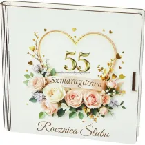 Pude�ko drewniane z ksi��eczk� 55 rocznica �lubu (15x15x2cm)