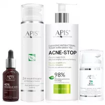 Apis Zestaw Zabieg Eksfoliacja dla cery tustej, trdzikowej, mieszanej, z roszerzonymi porami 300 ml + 30 ml + 200 ml + 50 ml