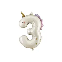 PartyDeco Balon foliowy Cyfra   3   Jednoro�ec, 93cm, mix