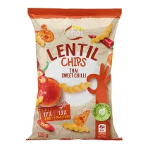 Chipsy z czerwonej soczewicy o smaku tajskiego sodkiego chilli