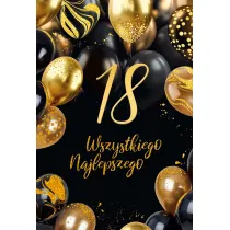 Karnet B6 18 Urodziny z�ote i czarne balony