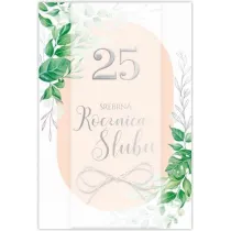 Karnet 25 Rocznica �lubu, zielone li�cie B6 LUX