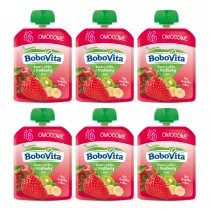 BoboVita Mus banan i jabko z truskawk i kiwi po 6 miesicu Zestaw 6 x 80 g