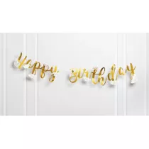 GoParty Baner Happy Birthday z kwiatami z�oty