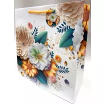 Fresh Torebka ozdobna matowa bia�e kwiaty 35x37x12cm